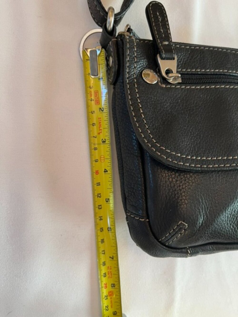 FOSSIL | Black Pebbled Leather Crossbody Bag Zip Top Closure-EUC - Picture 11 of 15